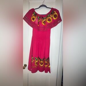 Mexican embroidered dress with sunflowers